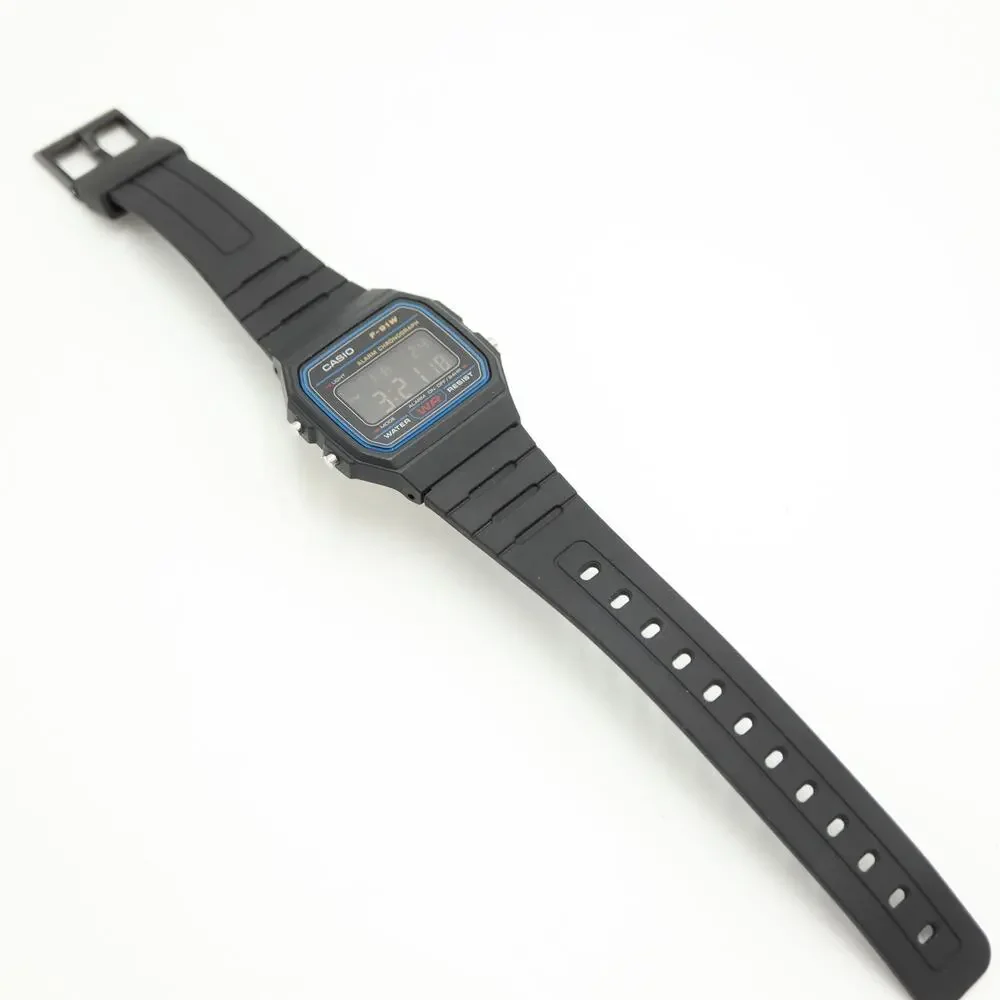 Casio F-91W Black Negative Display Digital 35mm Watch Alarm Chrono w New Battery